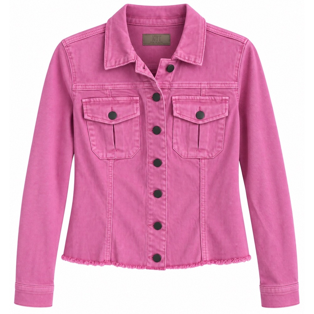 Kut from the Kloth Kara Pink Cropped Jean Jacket M Fray Hem Western Boho